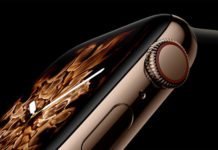 Visuel de l'Apple Watch Series 4 sur fond noir