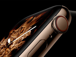 Visuel de l'Apple Watch Series 4 sur fond noir