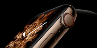 Visuel de l'Apple Watch Series 4 sur fond noir