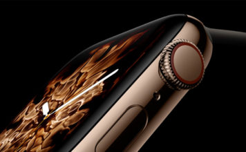 Visuel de l'Apple Watch Series 4 sur fond noir