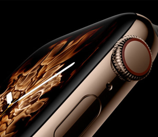 Visuel de l'Apple Watch Series 4 sur fond noir